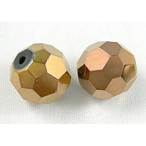 handmade faceted round Glass Beads, copper plated, 12mm dia, 28pcs per st