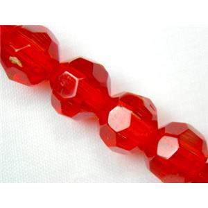hand-cutting Chinese Crystal Glass Beads, faceted round, ruby, 10mm dia, 32pcs per st