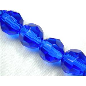hand-cutting Chinese Crystal Glass Beads, faceted round, deep-blue, 10mm dia, 32pcs per st