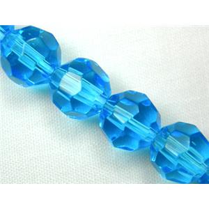 hand-cutting Chinese Crystal Glass Beads, faceted round, aqua, 10mm dia, 32pcs per st