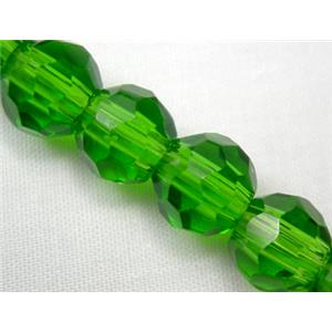 hand-cutting Chinese Crystal Glass Beads, faceted round, deep-green, 8mm dia, 42pcs per st