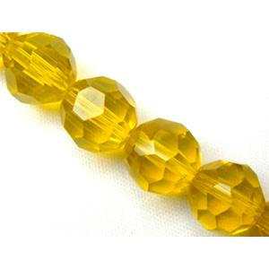 hand-cutting Chinese Crystal Glass Beads, faceted round, golden, 4mm dia, 80pcs per st