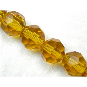 hand-cutting Chinese Crystal Glass Beads, faceted round, topaz, 10mm dia, 32pcs per st