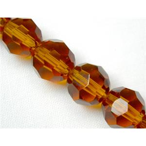 hand-cutting Chinese Crystal Glass Beads, faceted round, red coffee, 10mm dia, 32pcs per st