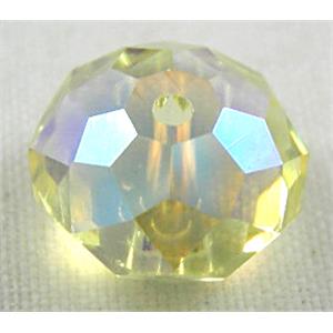 Crystal Glass Beads, Faceted Rondelle, Yellow, 10mm dia, 72pcs per st