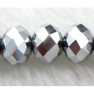 Chinese Crystal Beads, Faceted Rondelle, silver plated, 8mm dia, 72pcs per st