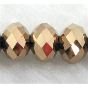Chinese Crystal Beads, Faceted Rondelle, red copper plated, 4mm dia, 150pcs per st