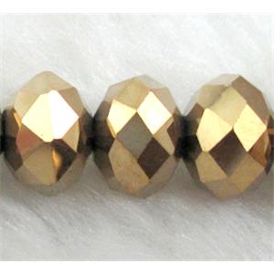 Chinese Crystal Beads, Faceted Rondelle, Golden plated, 6mm dia, 100pcs per st