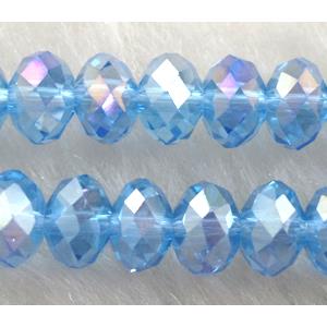 Chinese Crystal Beads, Faceted Rondelle, sky-blue AB color, approx 4mm dia, 135pcs per st