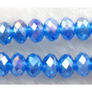 Chinese Crystal Beads, Faceted Rondelle, blue AB color, 6mm dia, 100 pcs per st
