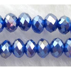 Chinese Glass Crystal Beads, faceted rondelle, deep-blue AB-Color, approx 4mm dia, 135pcs per st