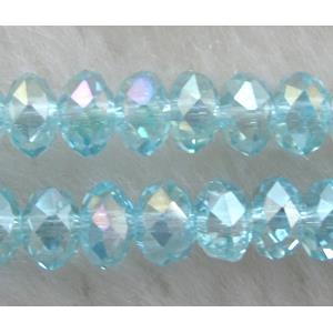 Chinese Crystal Beads, Faceted Rondelle, light-aqua AB color, 8mm dia, 72pcs per st