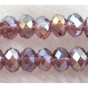 Chinese Crystal Glass Beads, faceted rondelle, purple AB color, 6mm dia, 100 pcs per st