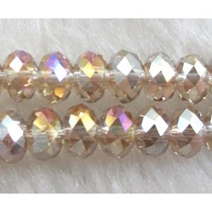 Chinese Crystal Beads, Faceted Rondelle, silver champagne AB color, approx 4mm dia, 135pcs per st