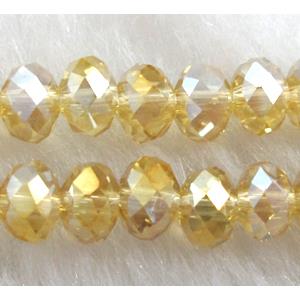 Chinese Crystal Beads, Faceted Rondelle, gold champagne AB color, 12mm dia, 72pcs per st