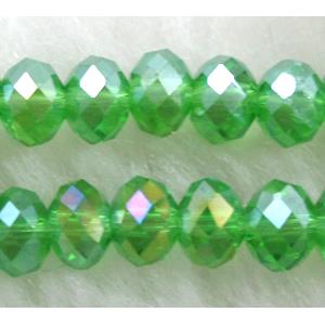 Chinese Crystal Beads, Faceted Rondelle, green AB color, 6mm dia, 100 pcs per st