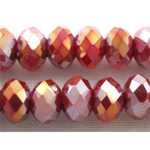 Chinese Crystal Beads, Faceted Rondelle, red AB color, 6mm dia, 100 pcs per st