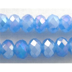 Chinese Crystal Beads, Faceted Rondelle, blue AB color, 10mm dia, 72pcs per st