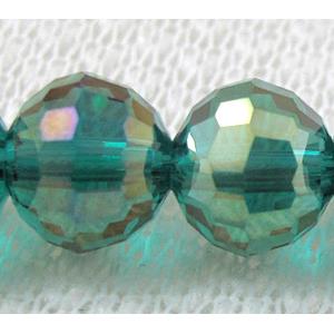 Crystal Glass Beads, faceted round, peacock-blue, AB-Color, 8mm dia