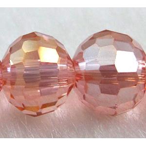Crystal Glass Beads, 96 faceted round, rose-pink AB-color, 8mm dia
