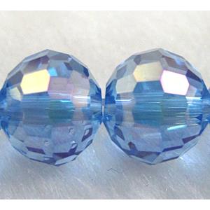 Crystal Glass Beads, 96 faceted round, Blue AB color, 12mm dia