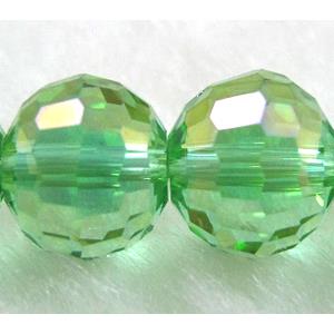 Crystal Glass Beads, 96 faceted round, Lt.green AB colored, 12mm dia