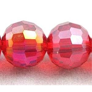 Crystal Glass Beads, 96 faceted round, Red AB-color, 8mm dia