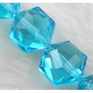 aqua Crystal Glass Beads,  faceted, 16mm dia, 40pcs per st