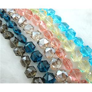 Crystal Glass Beads, faceted hexagon, Mix color, 16mm dia, 40pcs per st