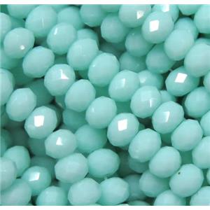 Chinese crystal glass bead, faceted rondelle, Amazonite color, approx 8mm, 72pcs per st