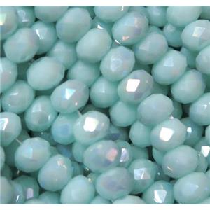 Chinese crystal glass bead, faceted rondelle, Amazonite AB color, approx 6mm, 100pcs per st