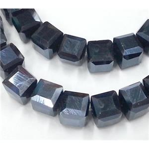Chinese crystal glass bead, faceted cube, hematite, approx 6x6x6mm, 100pcs per st