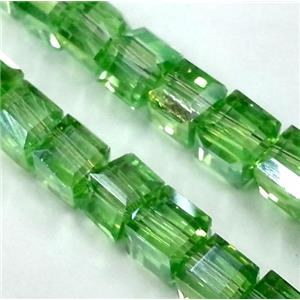 Chinese crystal glass bead, faceted cube, green, approx 6x6x6mm, 100pcs per st