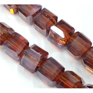 Chinese crystal glass bead, faceted cube, deep coffee, approx 6x6x6mm, 100pcs per st