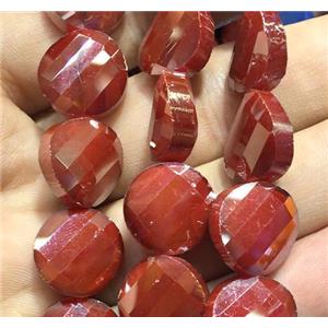 chinese crystal glass bead, faceted twist, red, approx 14mm dia, 44pcs per st