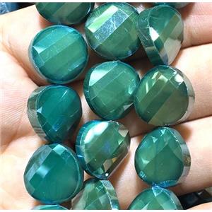 chinese crystal glass bead, faceted twist, peacock green, approx 14mm dia, 44pcs per st