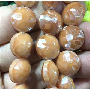 champagne chinese crystal glass bead, faceted coin, approx 14mm dia, 44pcs per st