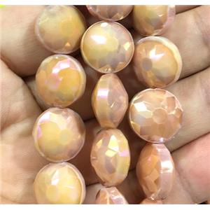 peach chinese crystal glass bead, faceted coin, approx 14mm dia, 44pcs per st