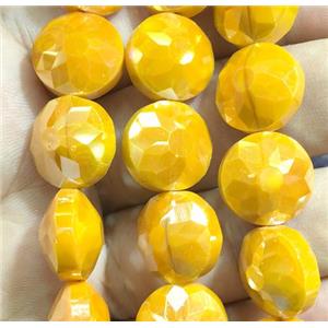 gold chinese crystal glass bead, faceted coin, approx 14mm dia, 44pcs per st