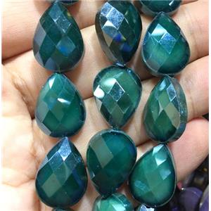green chinese crystal glass bead, faceted teardrop, approx 13x18mm, 36pcs per st