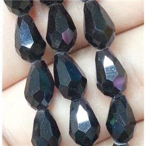 Chinese crystal glass bead, faceted teardrop, black, approx 8x12mm, 60pcs per st