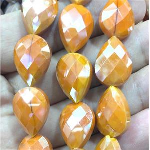 orange chinese crystal glass bead, faceted teardrop, approx 13x18mm, 36pcs per st