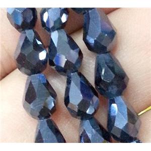 Chinese crystal glass bead, faceted teardrop, hematite, approx 10x15mm, 50pcs per st