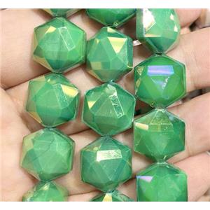 green chinese crystal glass bead, faceted Hexagon, approx 14mm dia, 44pcs per st