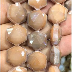peach chinese crystal glass bead, faceted Hexagon, approx 14mm dia, 44pcs per st