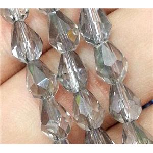 Chinese crystal glass bead, faceted teardrop, grey, approx 5x7mm, 72pcs per st
