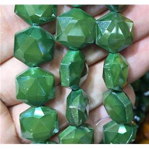 chinese crystal glass beads, faceted Hexagon, green, approx 14mm dia, 44pcs per st