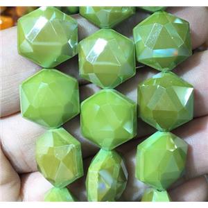 green chinese crystal glass bead, faceted Hexagon, approx 14mm dia, 44pcs per st