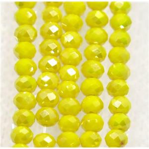 yellow chinese crystal glass beads, faceted rondelle, AB-color electroplated, approx 2.5x3mm, 150 pcs per st