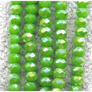 green chinese crystal glass beads, faceted rondelle, AB-color electroplated, approx 2.5x3mm, 150 pcs per st